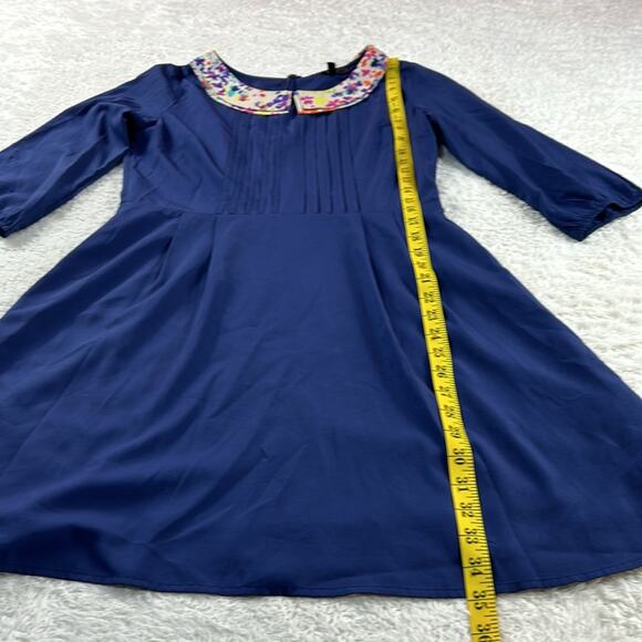 Jessica Simpson navy blue and floral collar a line dress, size 7 8 - Picture 4 of 9
